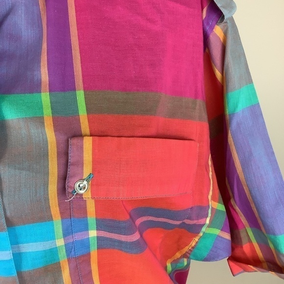 VINTAGE JAEGER VIBRANT PLAID SHORT SLEEVES SHIRT - Picture 5 of 11